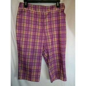 Tail‎ White Label Plaid Capri Pants Cropped Casual Purple Yellow Size 8